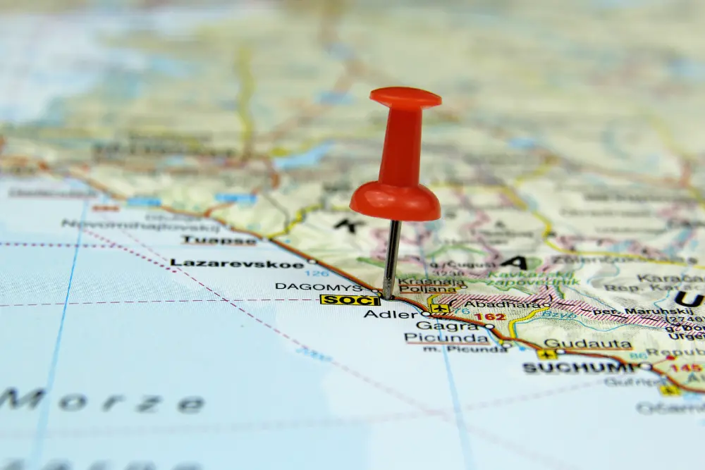 Карта Юга России с обозначением популярных направлений отдыха