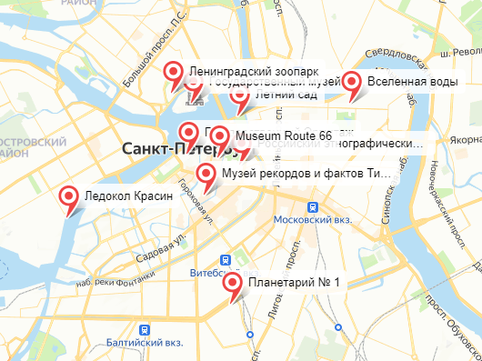 Карта с достопримечательностями для детей в Санкт-Петербурге
